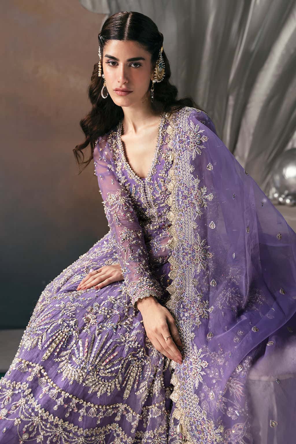 • Clothing: Embroidered/Printed suit for women - Made of best quality fabric - lawn or linen or chiffon - pure silk - Available at Najma Designs & Co. • Jewelry: Gold - plated stud earrings for