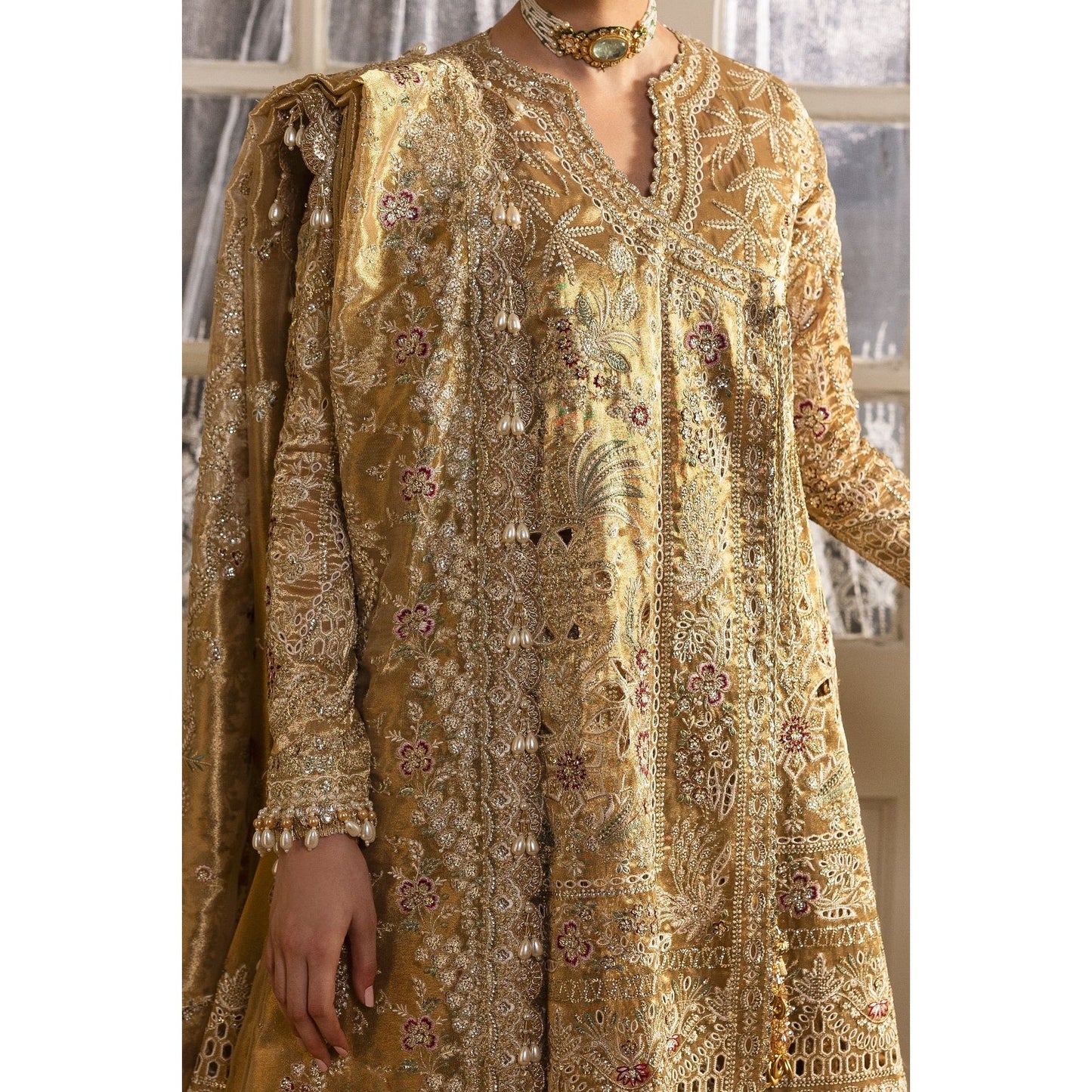 • Clothing: Embroidered/Printed suit for women - Made of best quality fabric - lawn or linen or chiffon - pure silk - Available at Najma Designs & Co. • Jewelry: Gold - plated stud earrings for