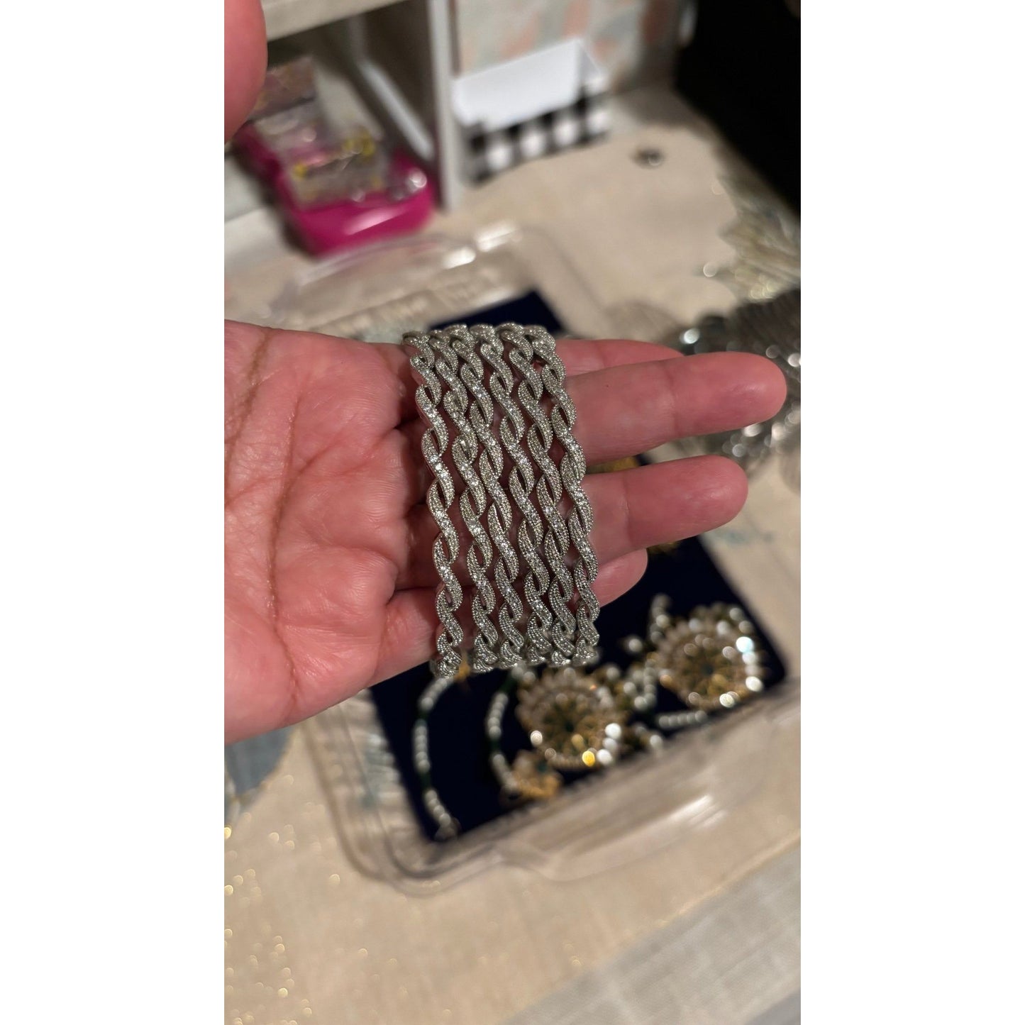 • Clothing: Embroidered/Printed suit for women - Made of best quality fabric - lawn or linen or chiffon - pure silk - Available at Najma Designs & Co. • Jewelry: Gold - plated stud earrings for