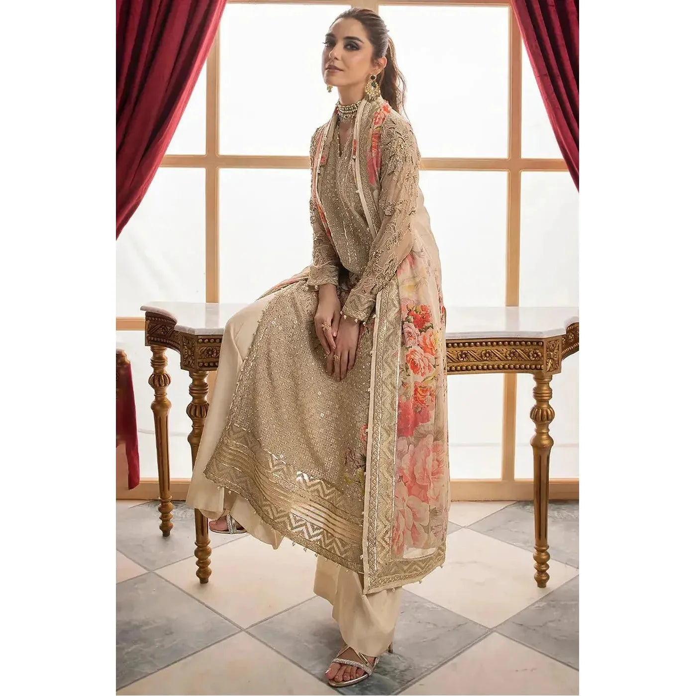 Charizma Luxury Chiffon Embroidered Suit – Perfect for weddings, bridal events, and festive occasions. Elegant Pakistani designer wear 2024.