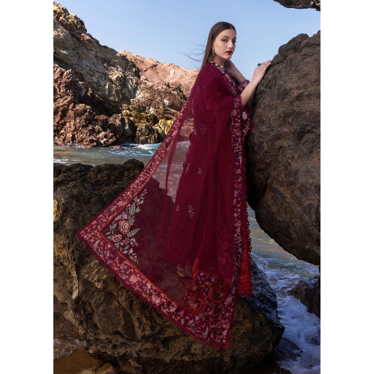 • Clothing: Embroidered/Printed suit for women - Made of best quality fabric - lawn or linen or chiffon - pure silk - Available at Najma Designs & Co. • Jewelry: Gold - plated stud earrings for