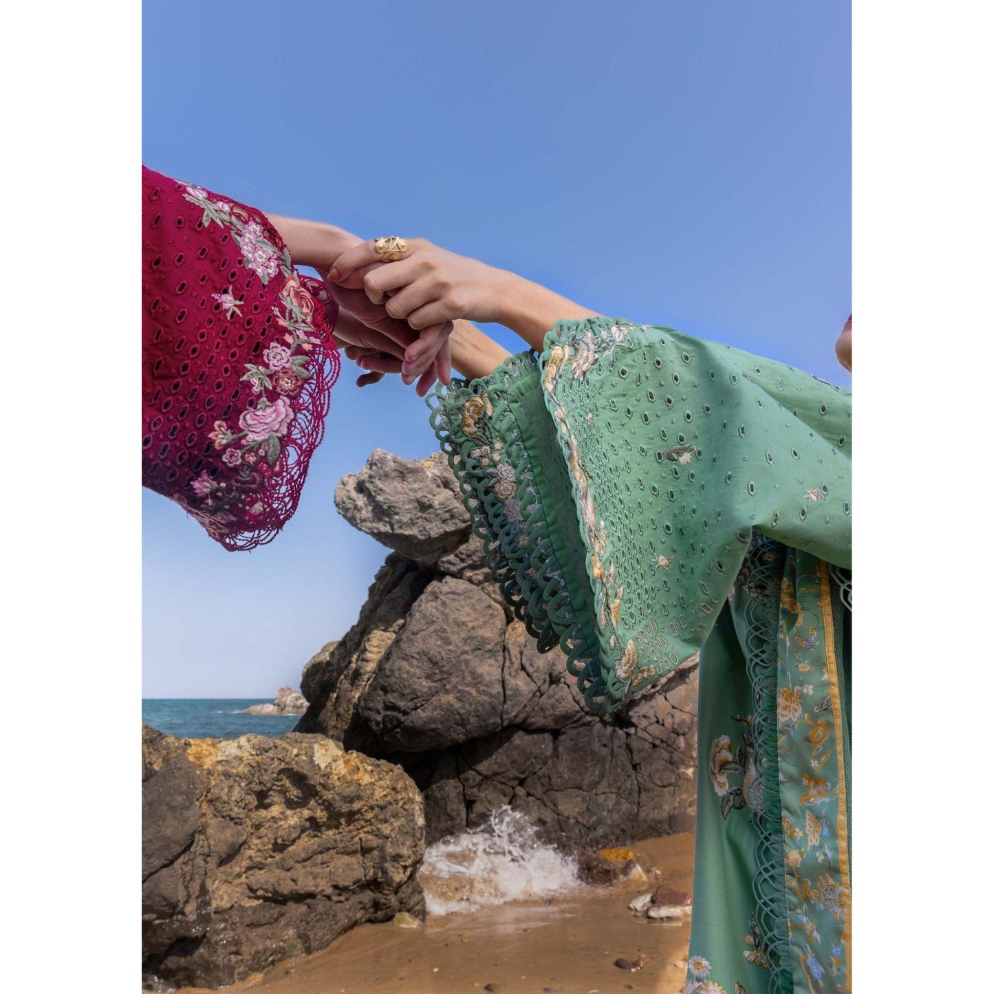• Clothing: Embroidered/Printed suit for women - Made of best quality fabric - lawn or linen or chiffon - pure silk - Available at Najma Designs & Co. • Jewelry: Gold - plated stud earrings for