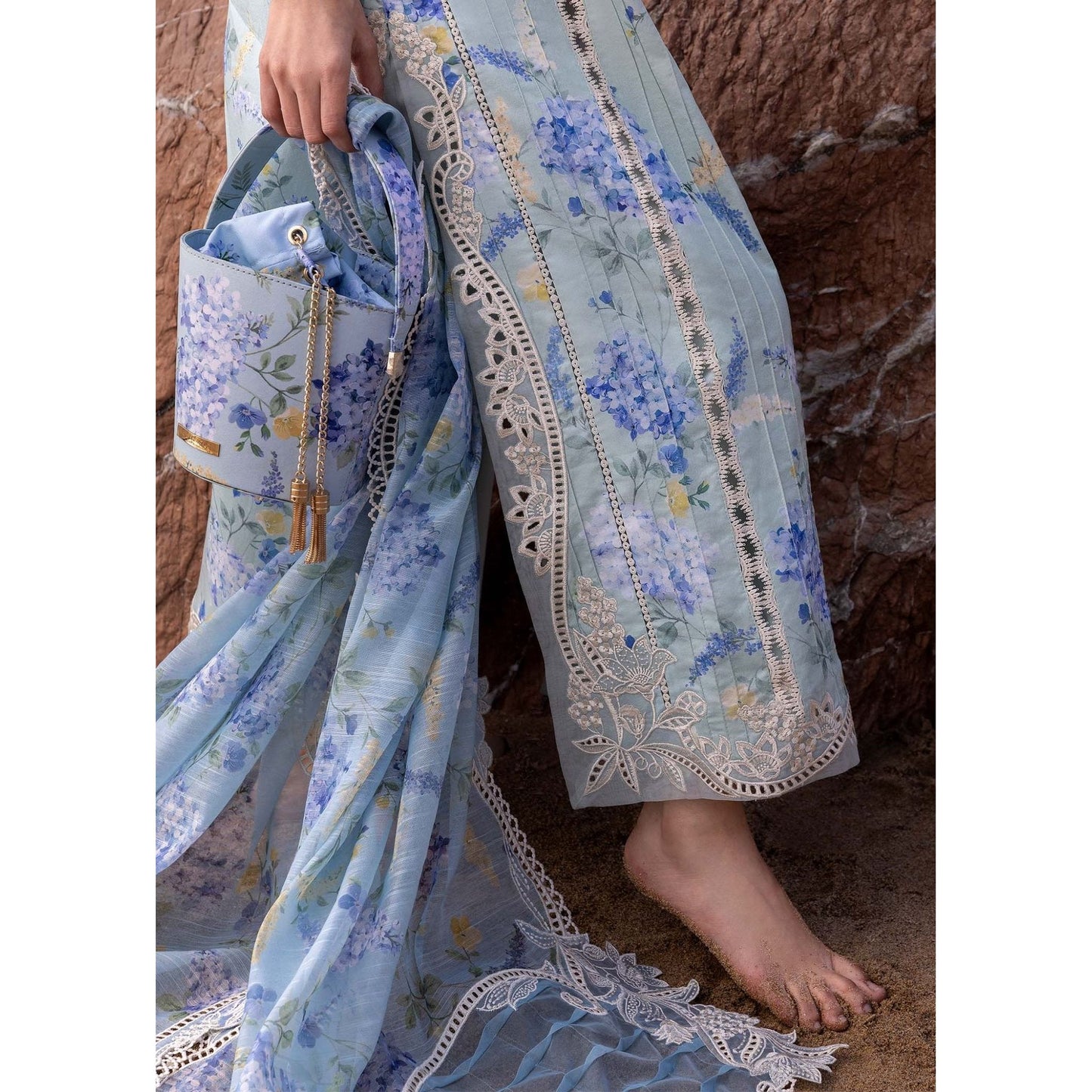 • Clothing: Embroidered/Printed suit for women - Made of best quality fabric - lawn or linen or chiffon - pure silk - Available at Najma Designs & Co. • Jewelry: Gold - plated stud earrings for