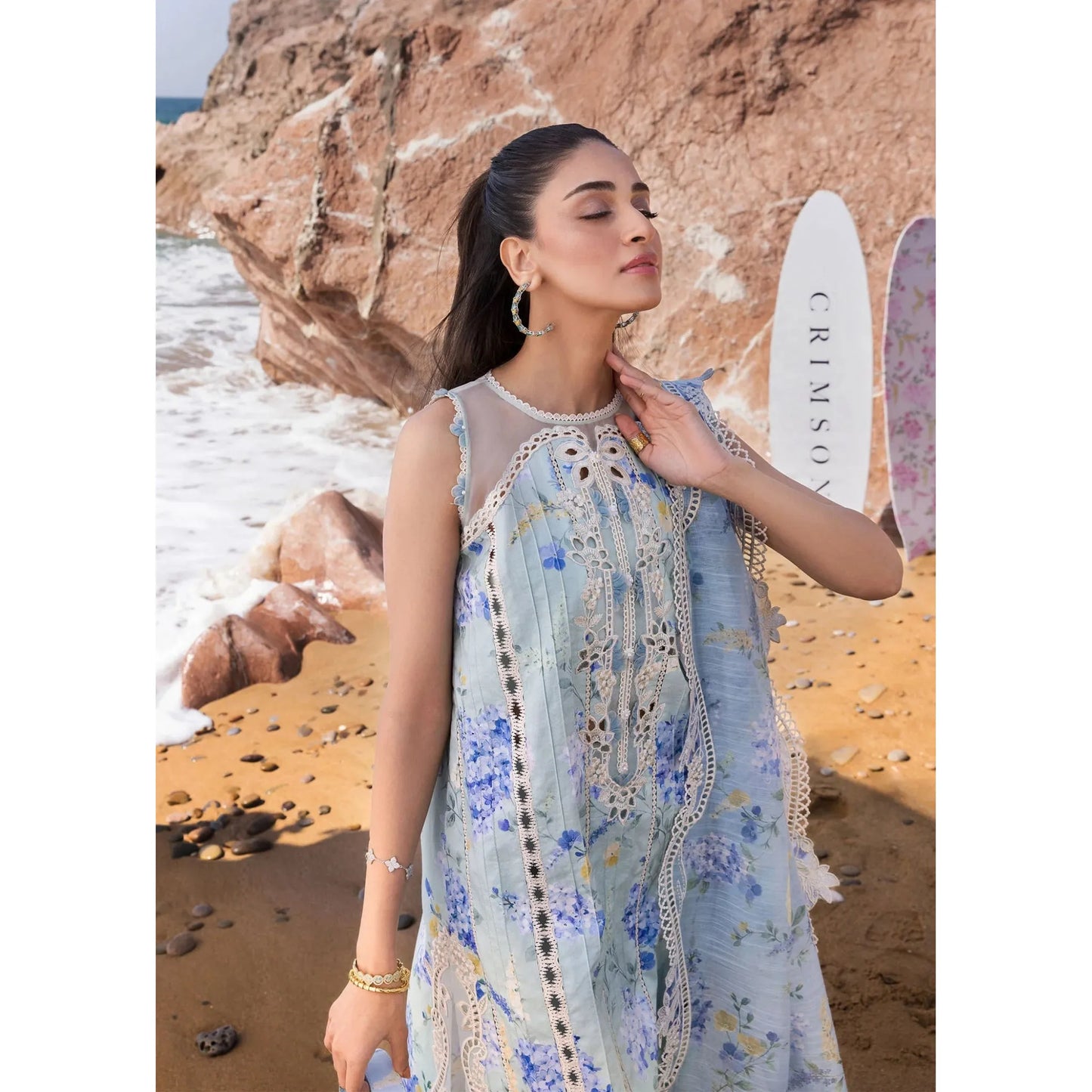 • Clothing: Embroidered/Printed suit for women - Made of best quality fabric - lawn or linen or chiffon - pure silk - Available at Najma Designs & Co. • Jewelry: Gold - plated stud earrings for