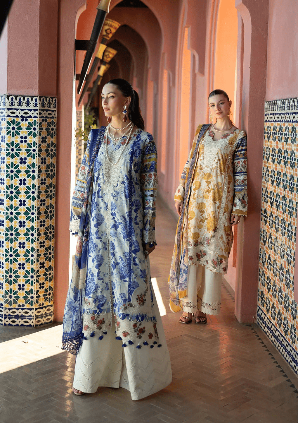 • Clothing: Embroidered/Printed suit for women - Made of best quality fabric - lawn or linen or chiffon - pure silk - Available at Najma Designs & Co. • Jewelry: Gold - plated stud earrings for