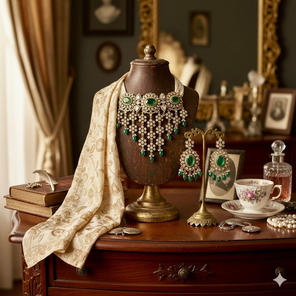 • Clothing: Embroidered/Printed suit for women - Made of best quality fabric - lawn or linen or chiffon - pure silk - Available at Najma Designs & Co. • Jewelry: Gold - plated stud earrings for