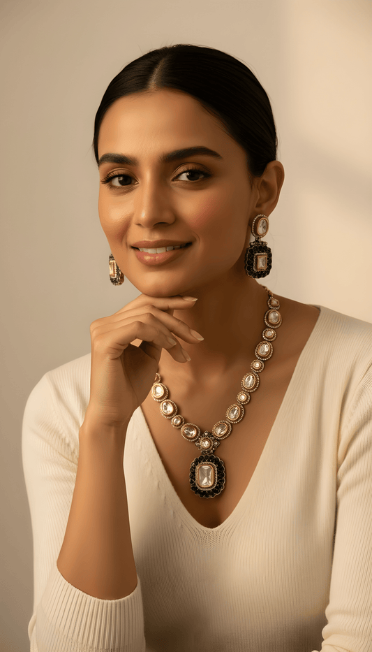 • Clothing: Embroidered/Printed suit for women - Made of best quality fabric - lawn or linen or chiffon - pure silk - Available at Najma Designs & Co. • Jewelry: Gold - plated stud earrings for