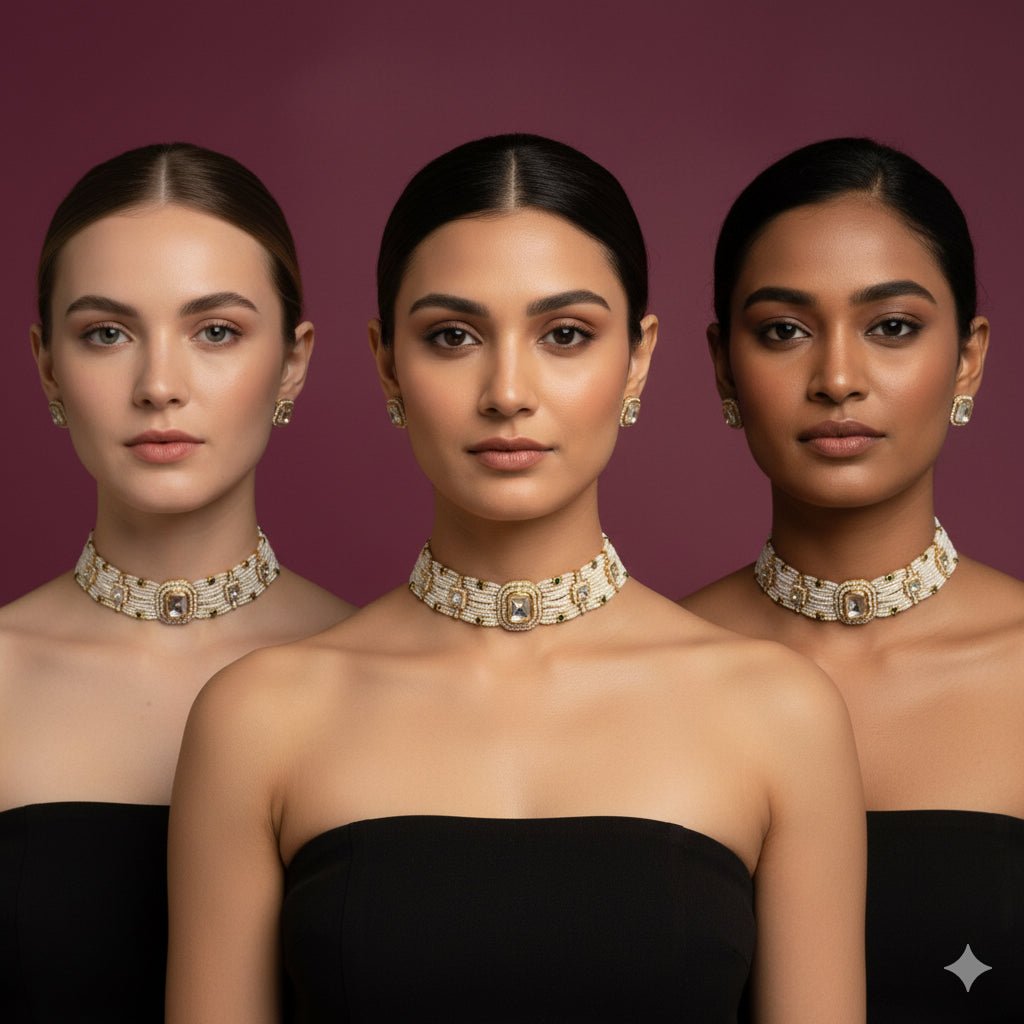 • Clothing: Embroidered/Printed suit for women - Made of best quality fabric - lawn or linen or chiffon - pure silk - Available at Najma Designs & Co. • Jewelry: Gold - plated stud earrings for