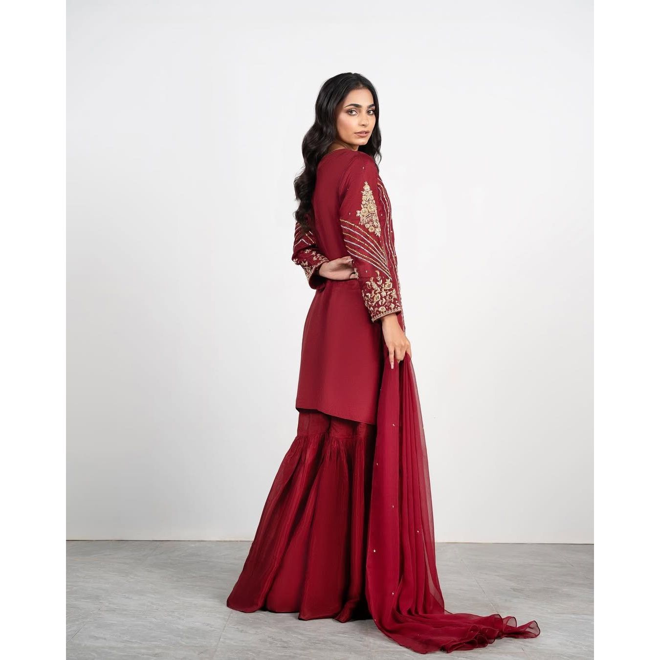 • Clothing: Embroidered/Printed suit for women - Made of best quality fabric - lawn or linen or chiffon - pure silk - Available at Najma Designs & Co. • Jewelry: Gold - plated stud earrings for
