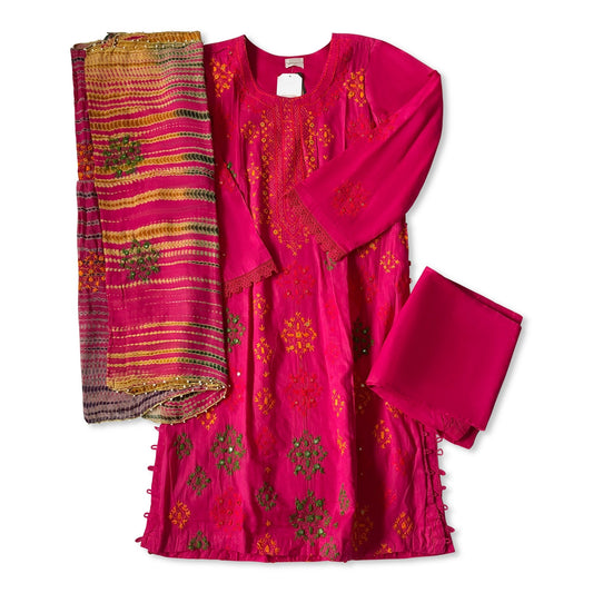 • Clothing: Embroidered/Printed suit for women - Made of best quality fabric - lawn or linen or chiffon - pure silk - Available at Najma Designs & Co. • Jewelry: Gold - plated stud earrings for