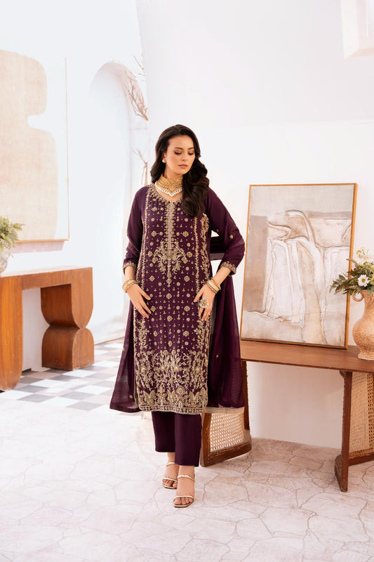 • Clothing: Embroidered/Printed suit for women - Made of best quality fabric - lawn or linen or chiffon - pure silk - Available at Najma Designs & Co. • Jewelry: Gold - plated stud earrings for