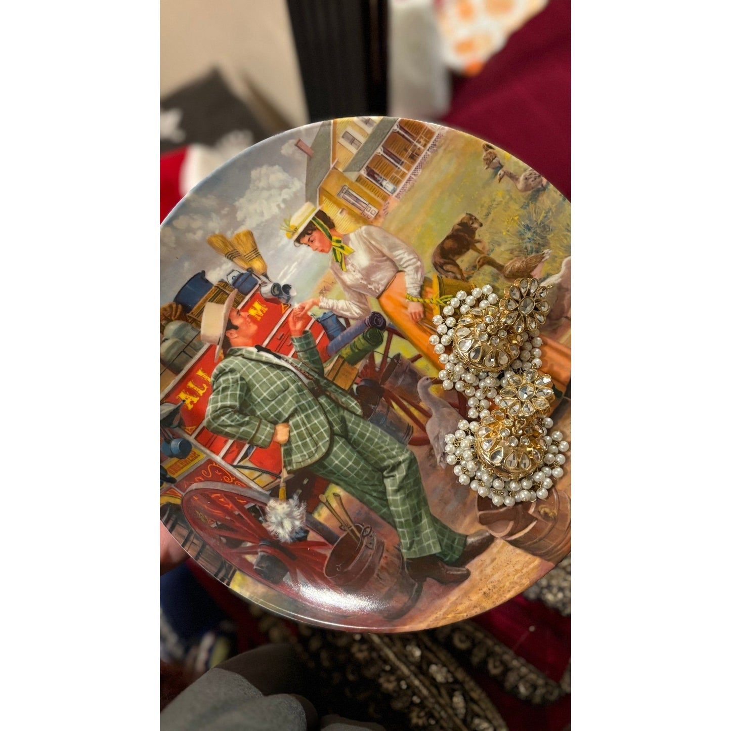 • Clothing: Embroidered/Printed suit for women - Made of best quality fabric - lawn or linen or chiffon - pure silk - Available at Najma Designs & Co. • Jewelry: Gold - plated stud earrings for