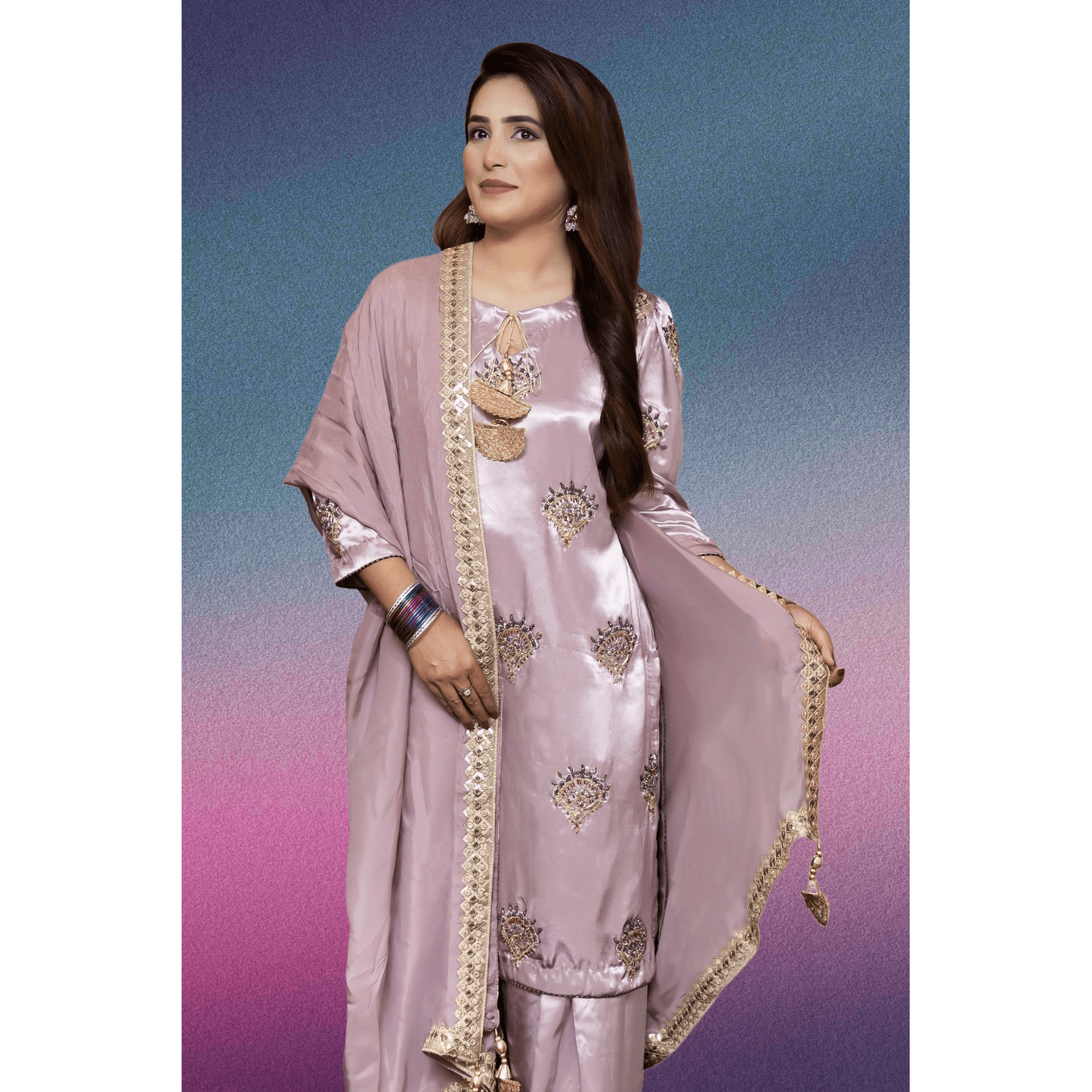 Lavender silk, hand-embroidered. - NajmaDesigns & Co.