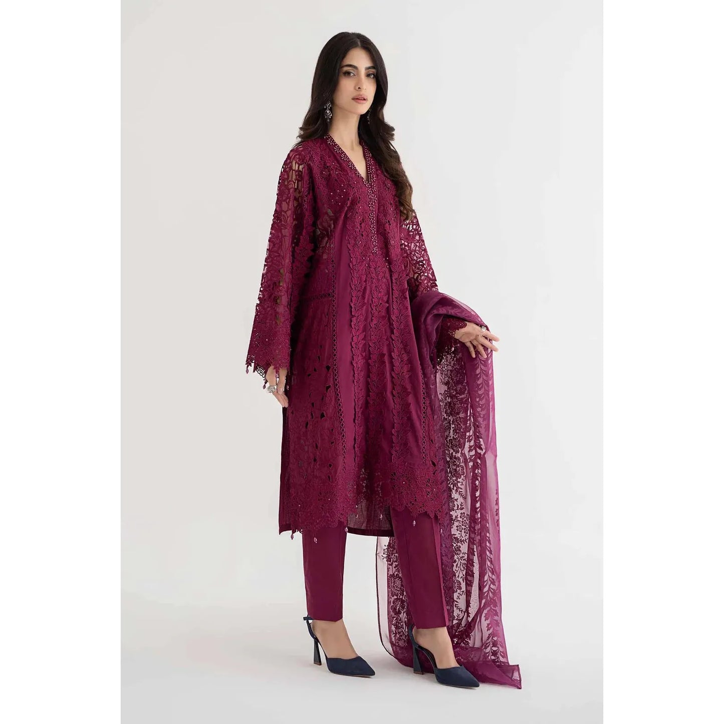 • Clothing: Embroidered/Printed suit for women - Made of best quality fabric - lawn or linen or chiffon - pure silk - Available at Najma Designs & Co. • Jewelry: Gold - plated stud earrings for