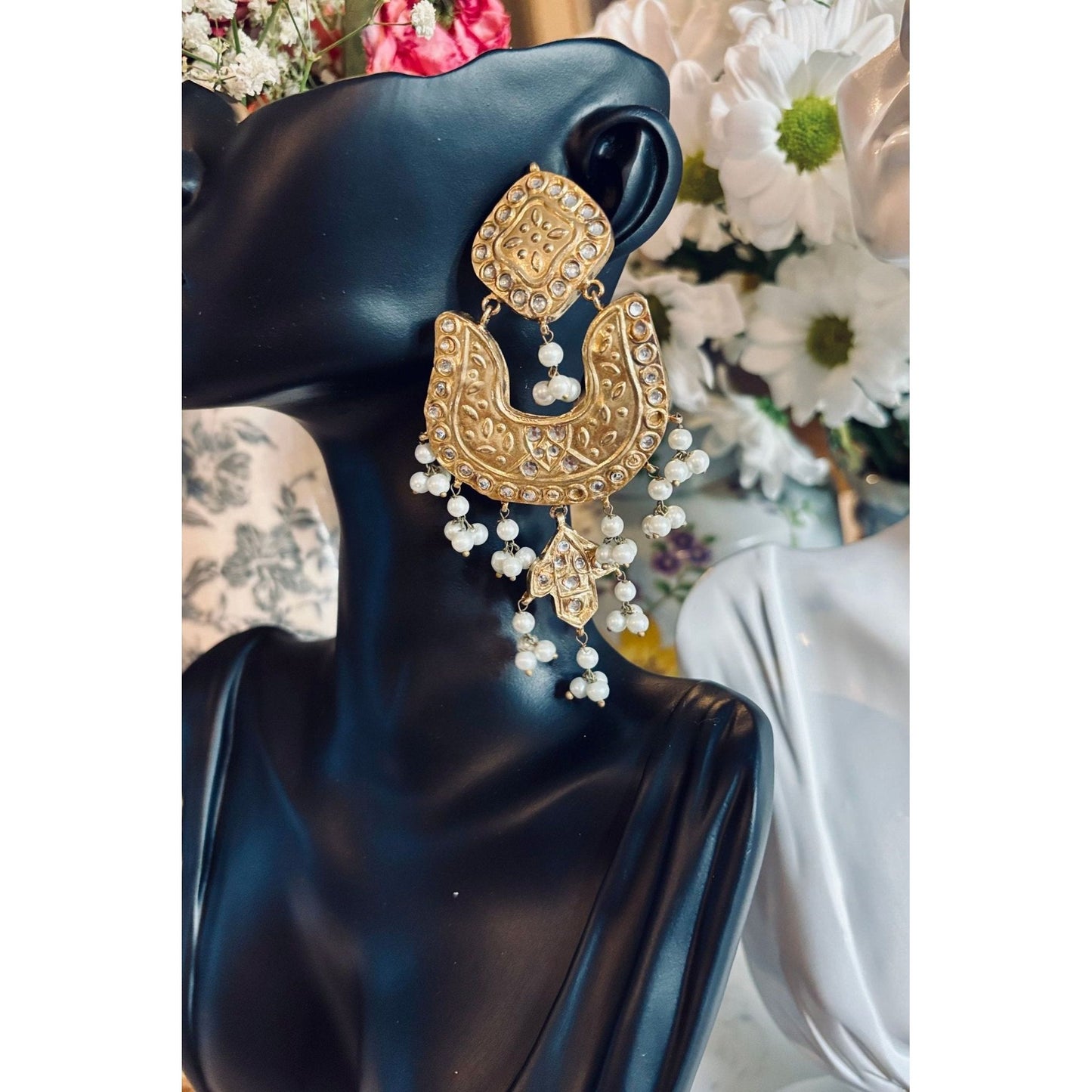 Multani Design Jhumka Earrings, Brass with Gold Plating, Elegant Gun Accents, Traditional Indian Jewelry, Heritage Earrings with a Sophisticated Look, Trending Pakistani and Indian Jewelry, Perfect for Cultural and Festive Occasions
