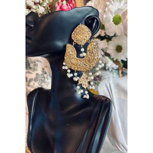 Multani Design Jhumka Earrings, Brass with Gold Plating, Elegant Gun Accents, Traditional Indian Jewelry, Heritage Earrings with a Sophisticated Look, Trending Pakistani and Indian Jewelry, Perfect for Cultural and Festive Occasions