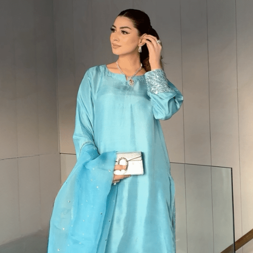 • Clothing: Embroidered/Printed suit for women - Made of best quality fabric - lawn or linen or chiffon - pure silk - Available at Najma Designs & Co. • Jewelry: Gold - plated stud earrings for