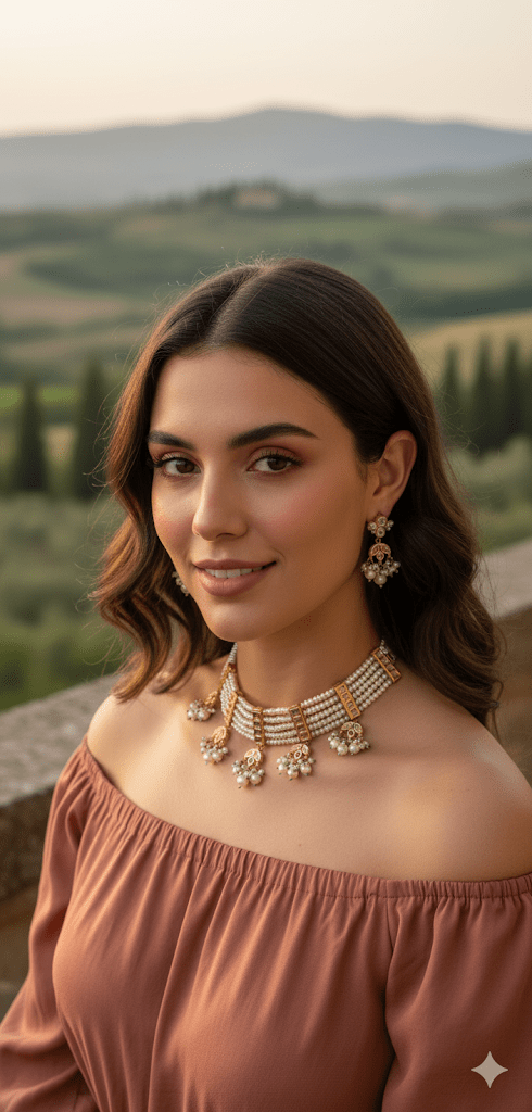 • Clothing: Embroidered/Printed suit for women - Made of best quality fabric - lawn or linen or chiffon - pure silk - Available at Najma Designs & Co. • Jewelry: Gold - plated stud earrings for