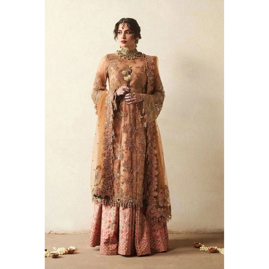 Silene’ Hot Pink Paneled Pishwas with Lime and Coral Accents, Luxury Embroidered Satin Borders, Floral Sleeve Detailing with Sequins, Net Dupatta with Lime Satin Border, Tropical Paradise Inspired Design, Available in Hot Pink and Red