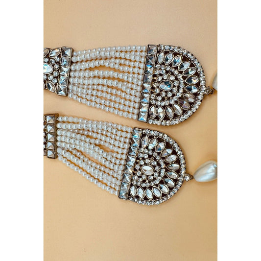 Pearl kundan dangling earrings