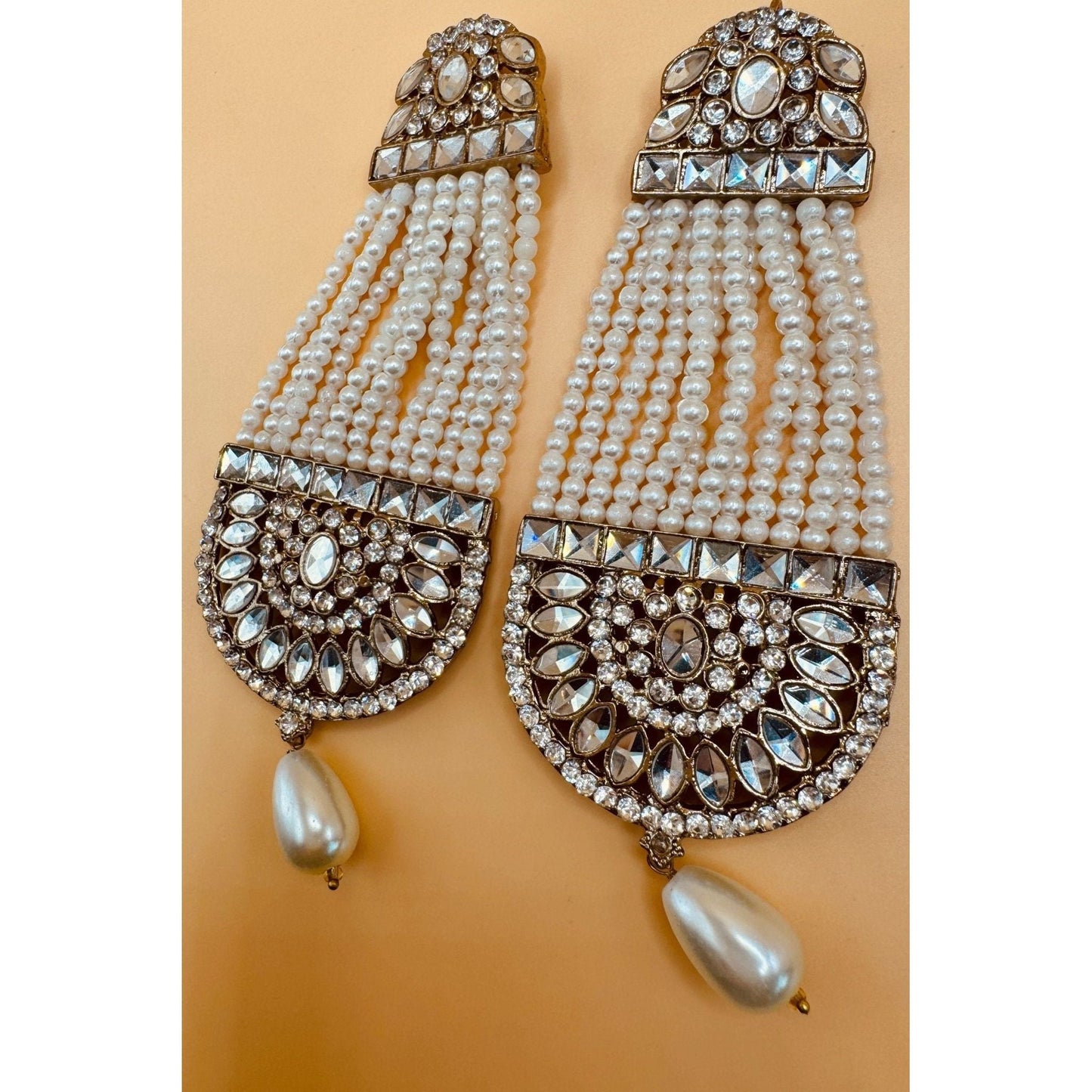 Pearl kundan dangling earrings