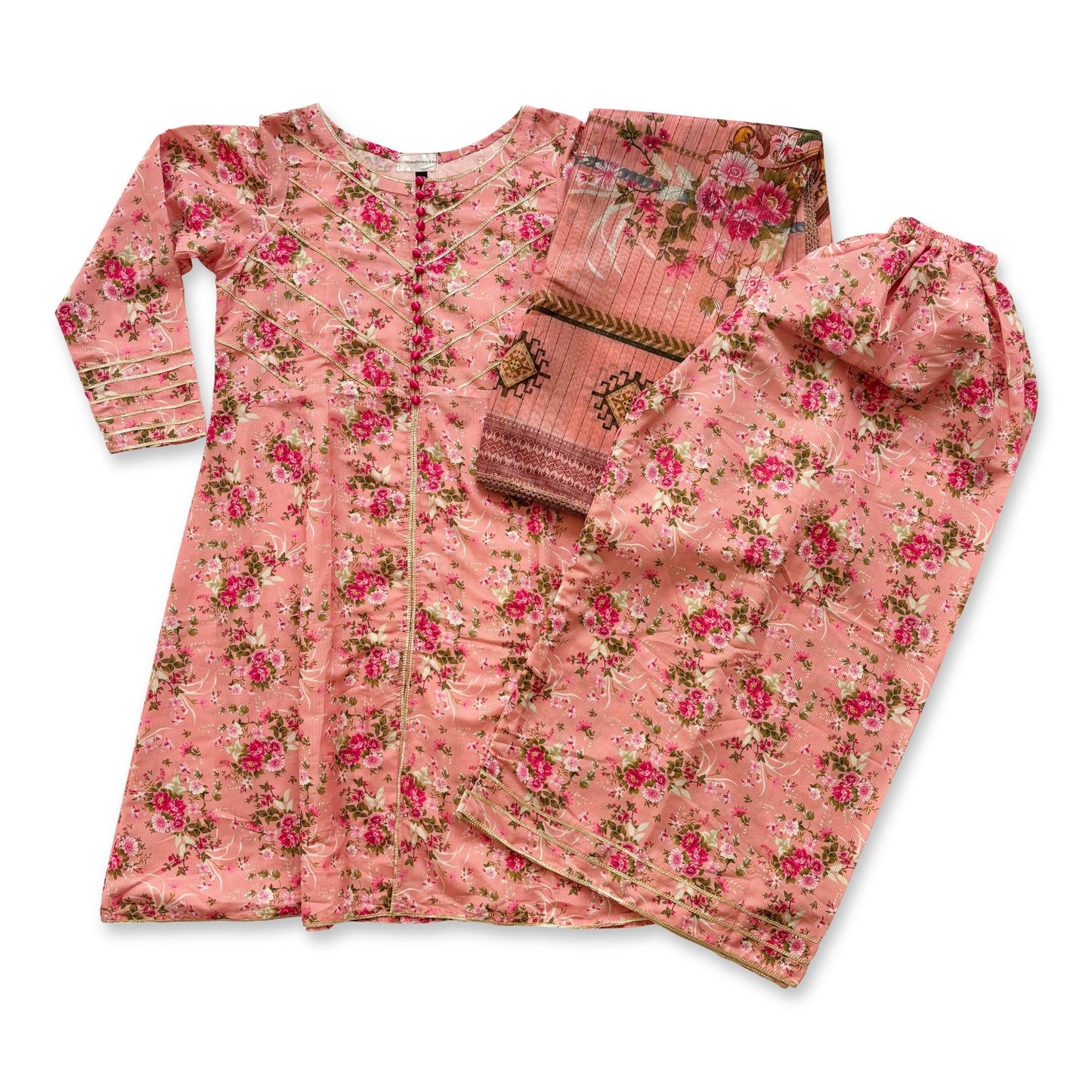 • Clothing: Embroidered/Printed suit for women - Made of best quality fabric - lawn or linen or chiffon - pure silk - Available at Najma Designs & Co. • Jewelry: Gold - plated stud earrings for