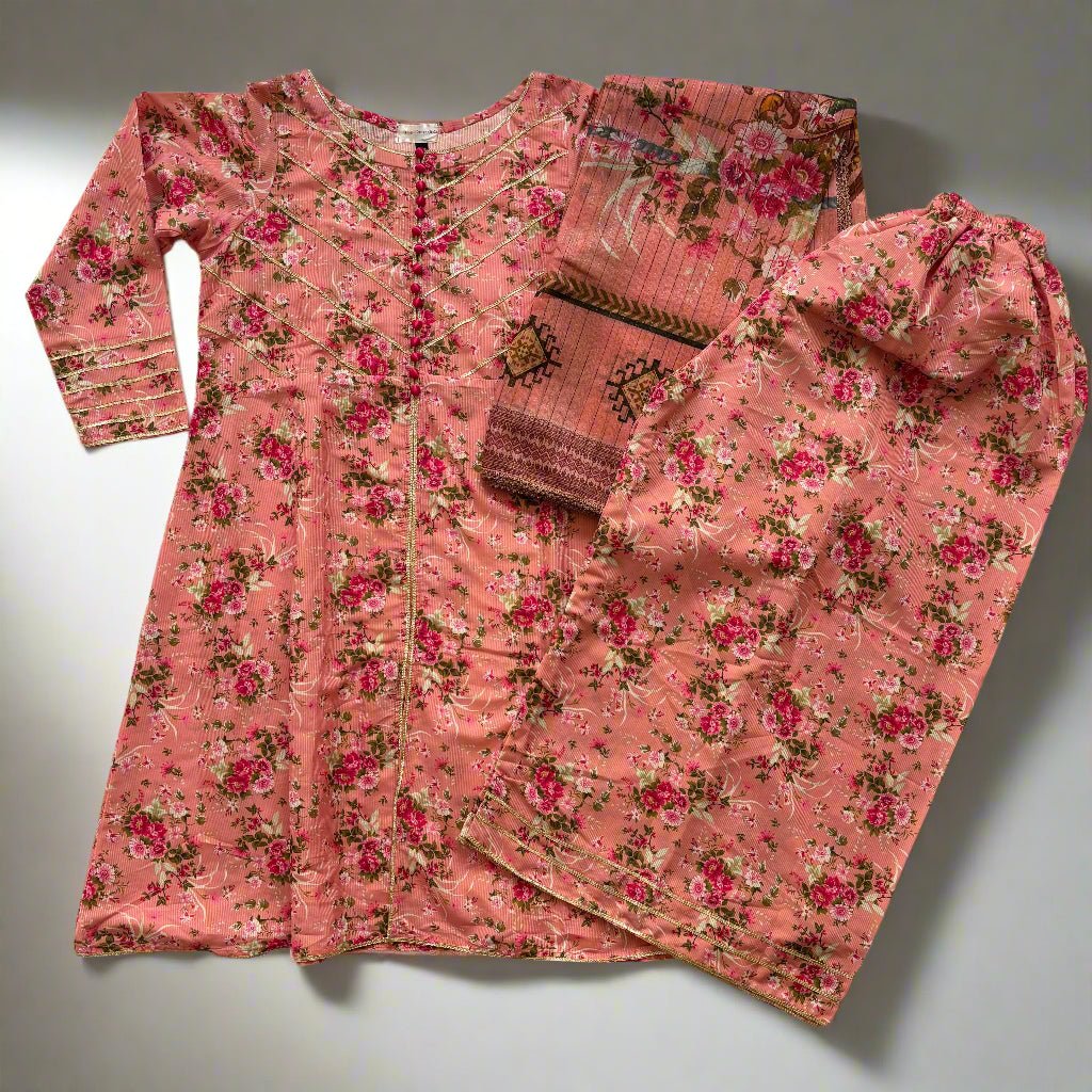 • Clothing: Embroidered/Printed suit for women - Made of best quality fabric - lawn or linen or chiffon - pure silk - Available at Najma Designs & Co. • Jewelry: Gold - plated stud earrings for