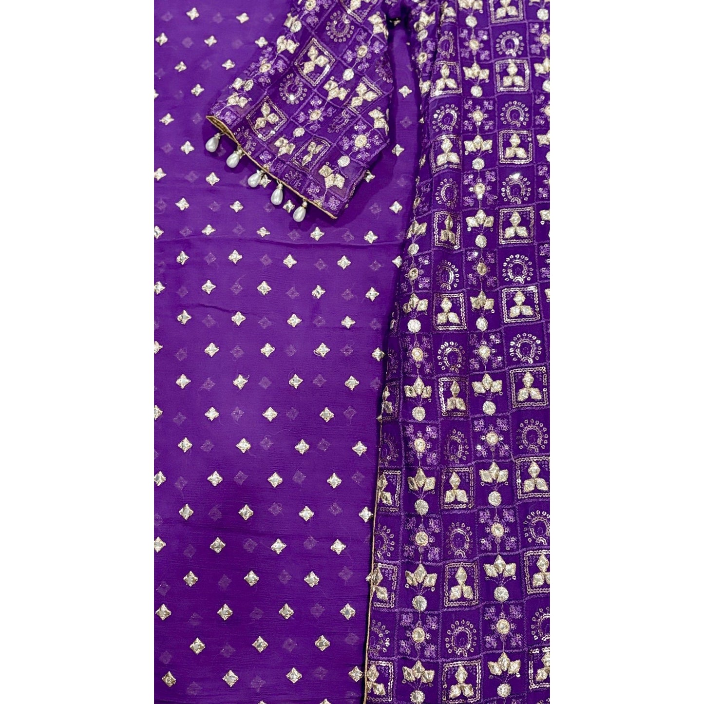 • Clothing: Embroidered/Printed suit for women - Made of best quality fabric - lawn or linen or chiffon - pure silk - Available at Najma Designs & Co. • Jewelry: Gold - plated stud earrings for