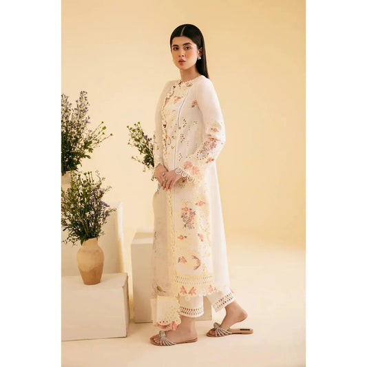 Qalamkar 3-Piece Beige Off-White Embroidered Stitched Pakistani Dress – Elegant Designer Outfit for Women