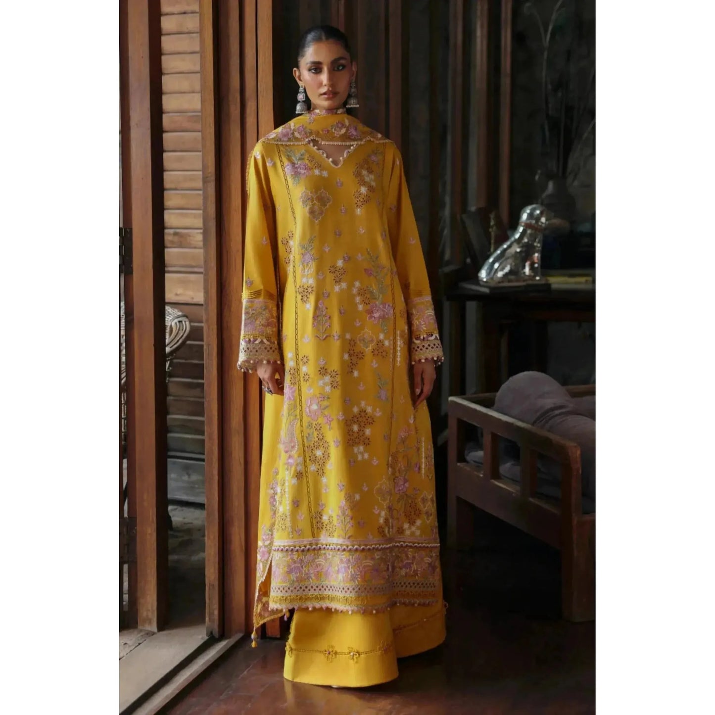 Qalamkar Yellow Embroidered - NajmaDesigns & Co.