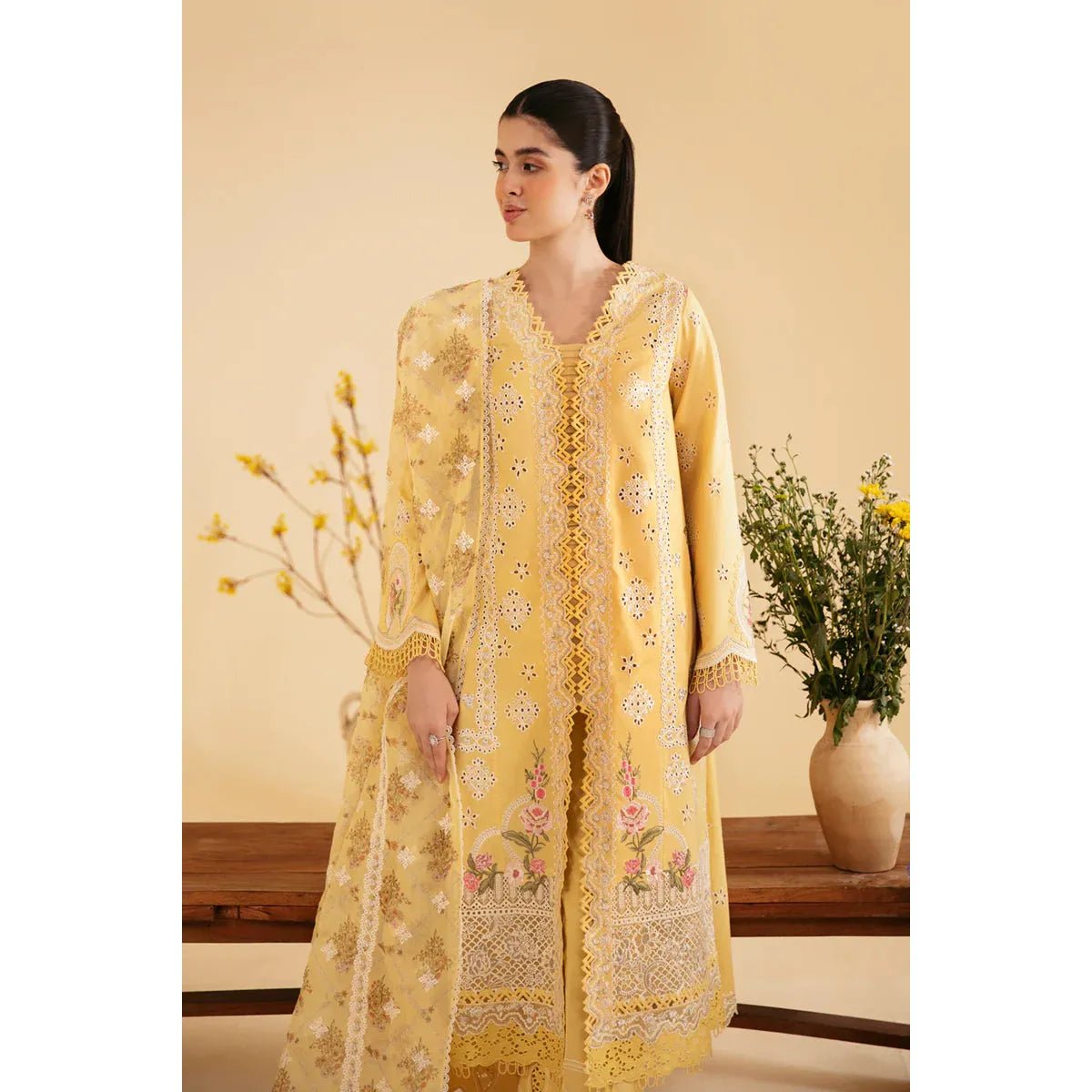 • Clothing: Embroidered/Printed suit for women - Made of best quality fabric - lawn or linen or chiffon - pure silk - Available at Najma Designs & Co. • Jewelry: Gold - plated stud earrings for