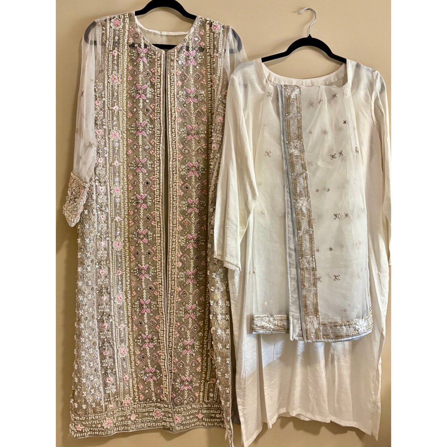 • Clothing: Embroidered/Printed suit for women - Made of best quality fabric - lawn or linen or chiffon - pure silk - Available at Najma Designs & Co. • Jewelry: Gold - plated stud earrings for