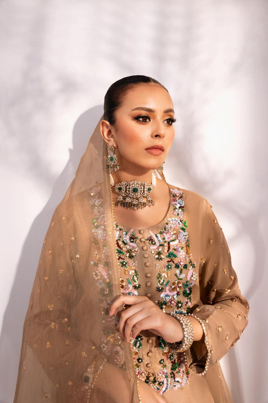 • Clothing: Embroidered/Printed suit for women - Made of best quality fabric - lawn or linen or chiffon - pure silk - Available at Najma Designs & Co. • Jewelry: Gold - plated stud earrings for