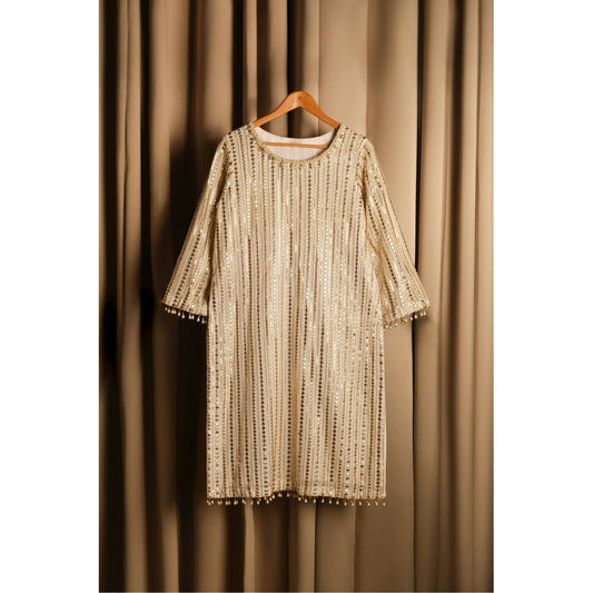 Elegant Three-Piece Red and Beige Suit with Vibrantly Dyed Dupatta, Exquisite Chiffon Shirt with Detailed Embroidery, and Pure Comfortable Trouser, Perfect for Prestigious Occasions, Traditional Craftsmanship with Contemporary Style, Ideal for Weddings and Formal Events