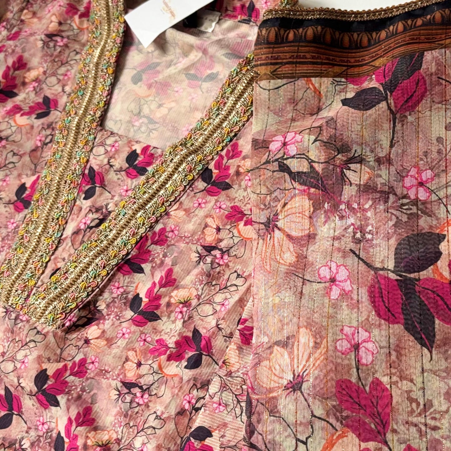 • Clothing: Embroidered/Printed suit for women - Made of best quality fabric - lawn or linen or chiffon - pure silk - Available at Najma Designs & Co. • Jewelry: Gold - plated stud earrings for