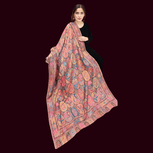 Tripple Kaani Shikargah Multi Jaal Shawl- Premium Quality multi color, handmade