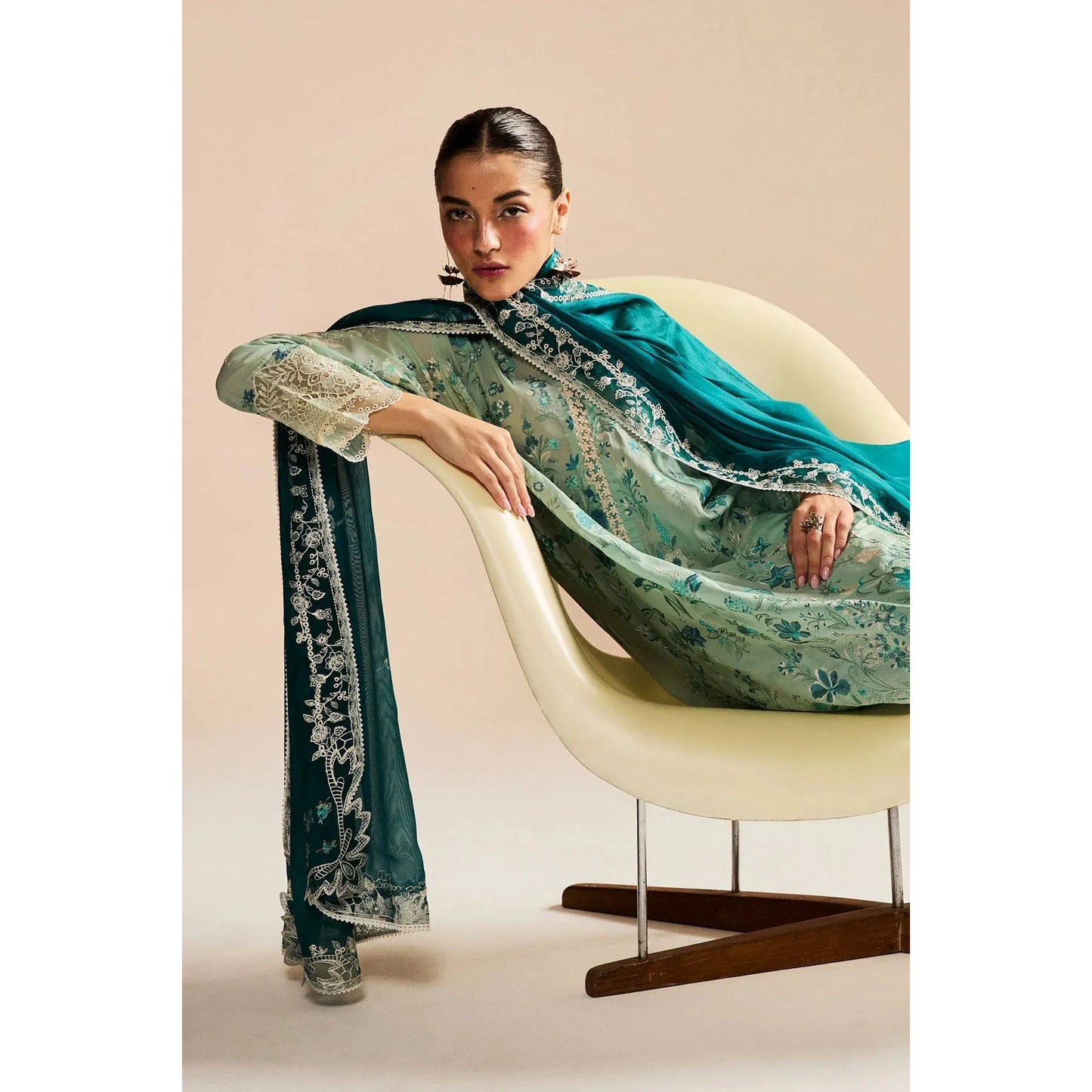 • Clothing: Embroidered/Printed suit for women - Made of best quality fabric - lawn or linen or chiffon - pure silk - Available at Najma Designs & Co. • Jewelry: Gold - plated stud earrings for