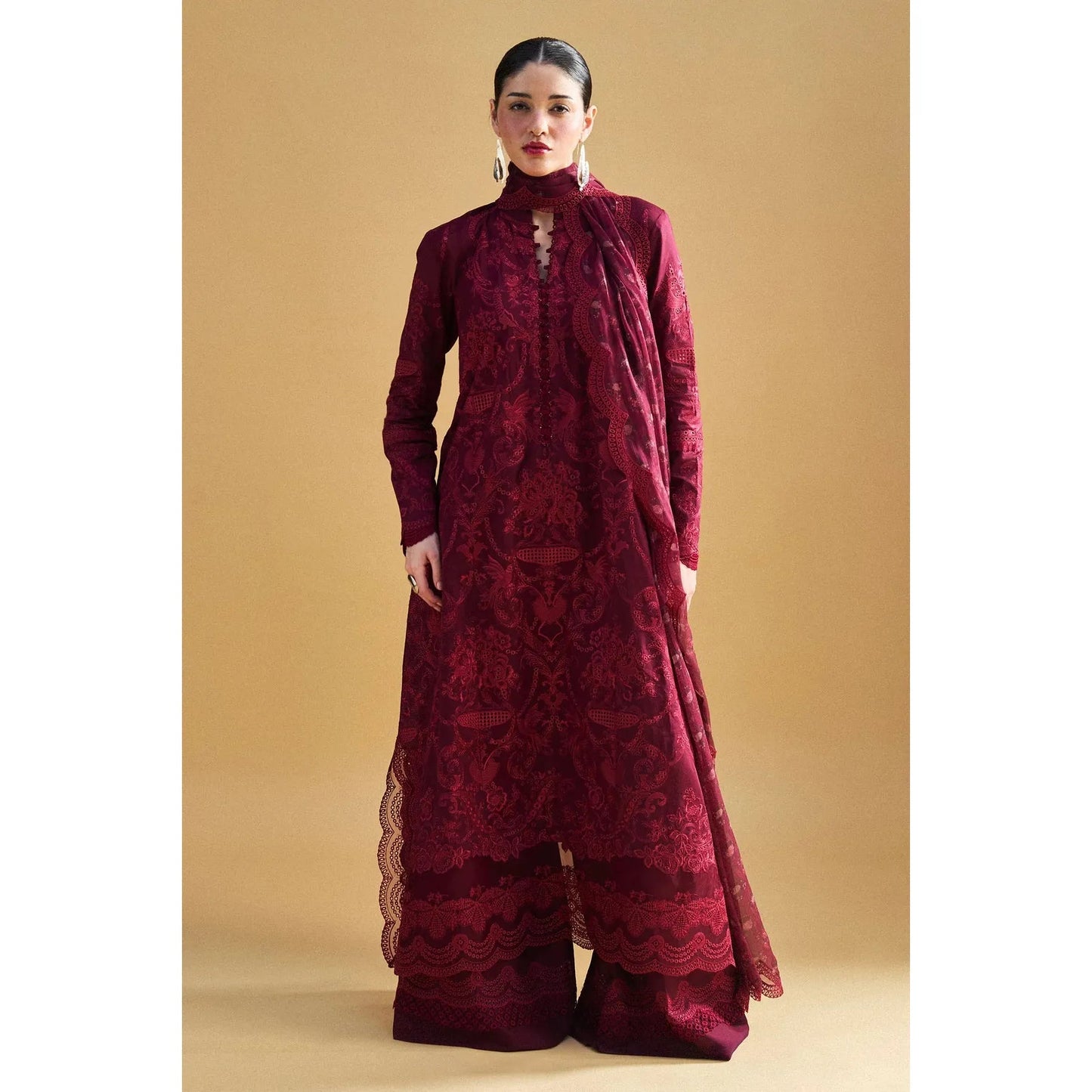 • Clothing: Embroidered/Printed suit for women - Made of best quality fabric - lawn or linen or chiffon - pure silk - Available at Najma Designs & Co. • Jewelry: Gold - plated stud earrings for