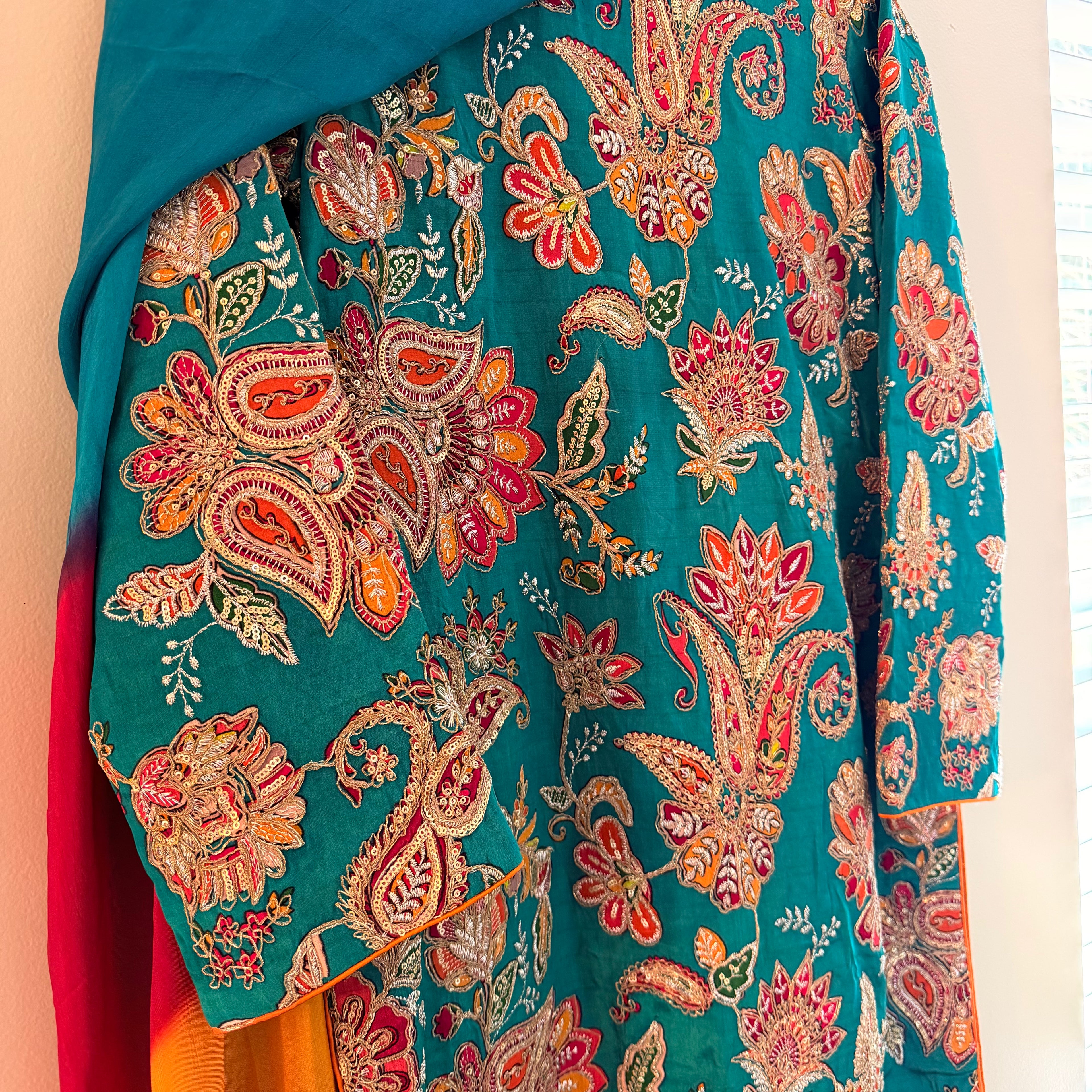 Meher Sea Green Silk Suit