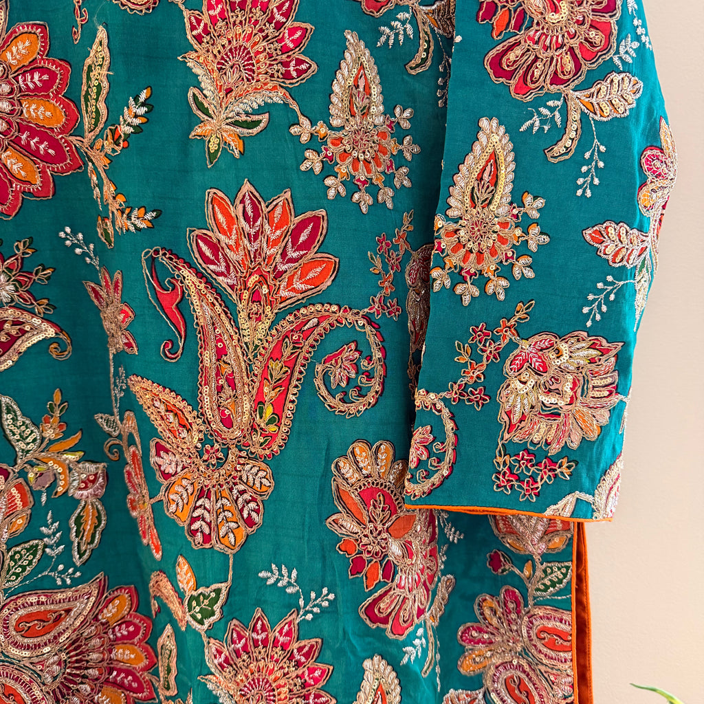 Meher Sea Green Silk Suit