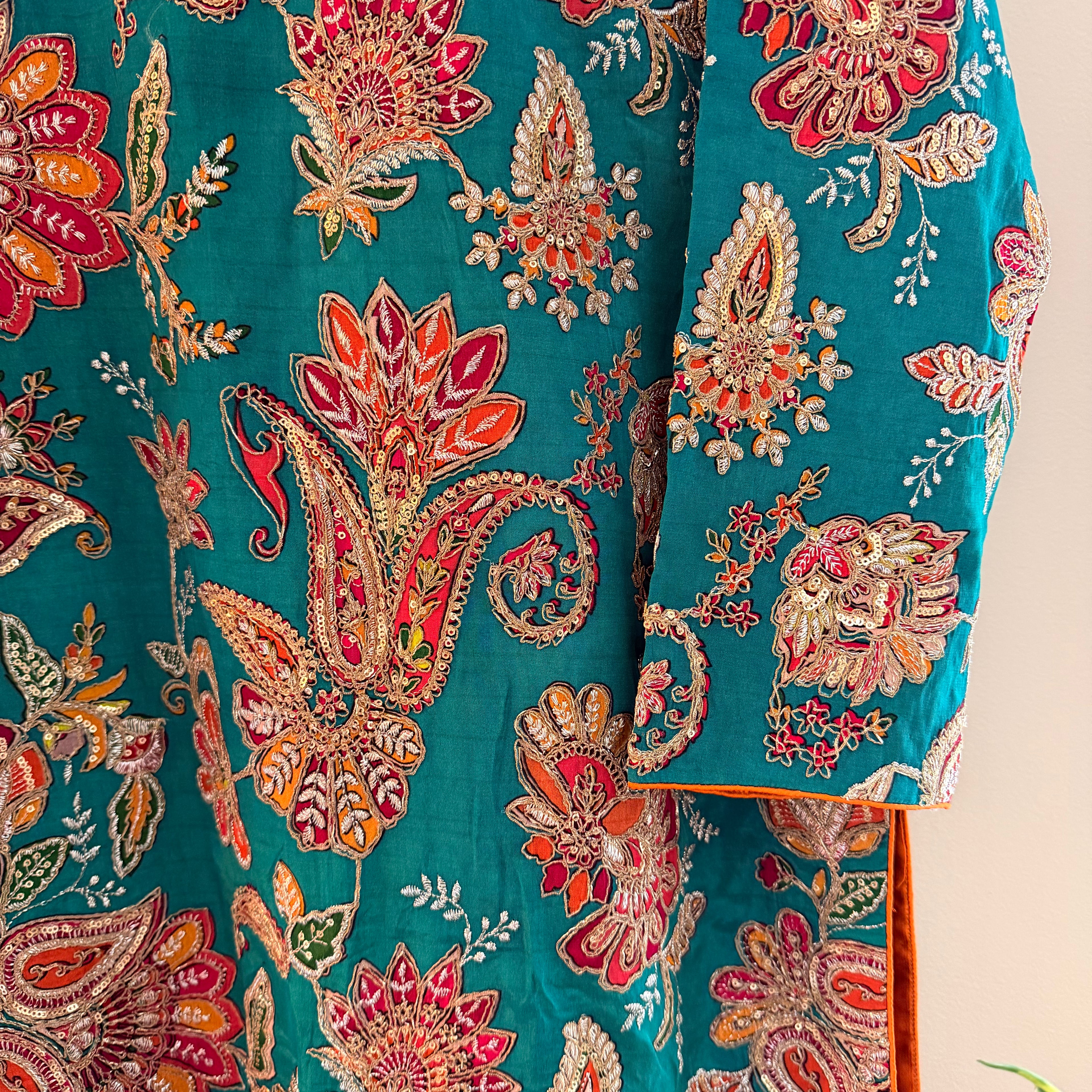 Meher Sea Green Silk Suit