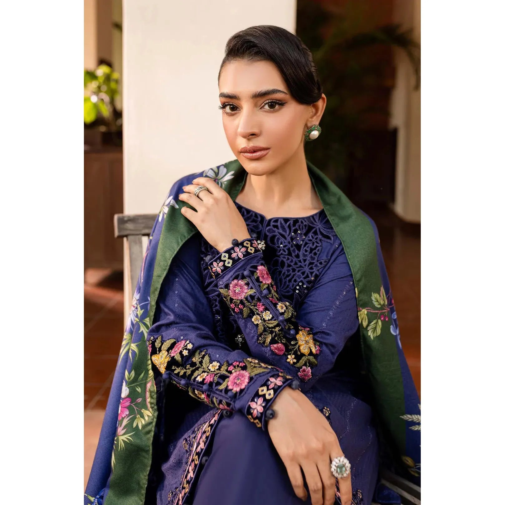 • Clothing: Embroidered/Printed suit for women - Made of best quality fabric - lawn or linen or chiffon - pure silk - Available at Najma Designs & Co. • Jewelry: Gold - plated stud earrings for