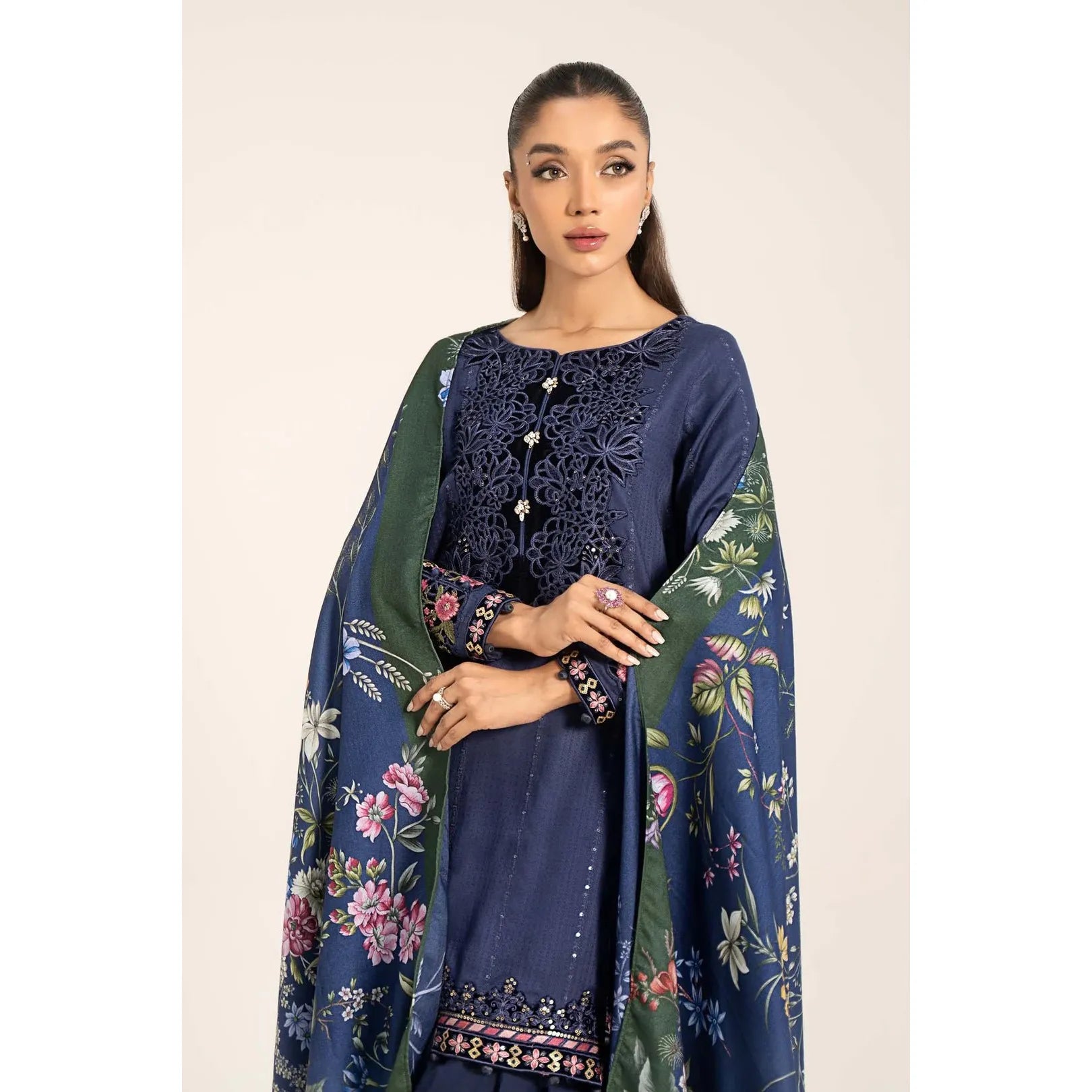 • Clothing: Embroidered/Printed suit for women - Made of best quality fabric - lawn or linen or chiffon - pure silk - Available at Najma Designs & Co. • Jewelry: Gold - plated stud earrings for