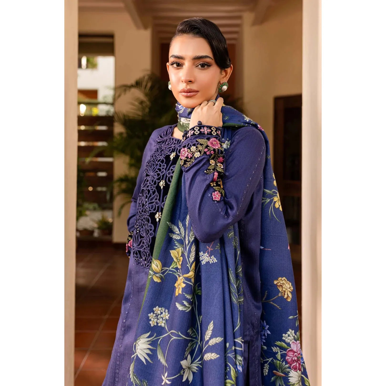 • Clothing: Embroidered/Printed suit for women - Made of best quality fabric - lawn or linen or chiffon - pure silk - Available at Najma Designs & Co. • Jewelry: Gold - plated stud earrings for