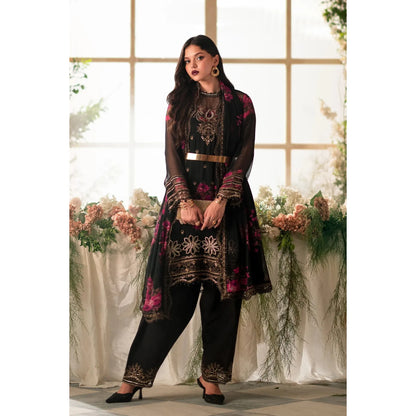 Charizma - 3-PC Stitched Embroidered Chiffon - Black & pink