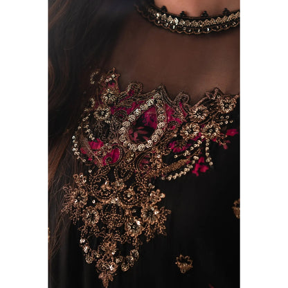 Charizma - 3-PC Stitched Embroidered Chiffon - Black & pink