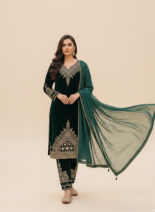 Emerald Velvet HandEmbroidery Bridal