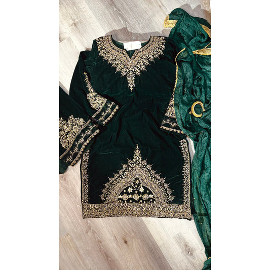 Emerald Velvet HandEmbroidery Suit