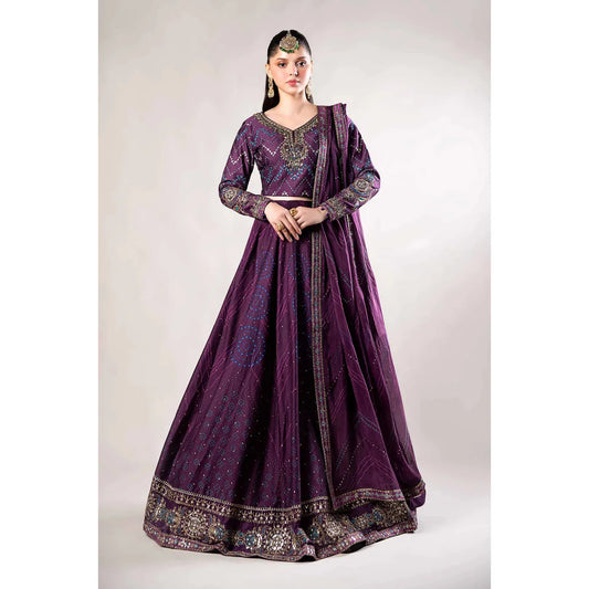 Maria B | 3 Piece Embroidered Cotton Satin Suit | Plum