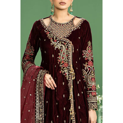 MARIA B Embroidered Velvet Suit